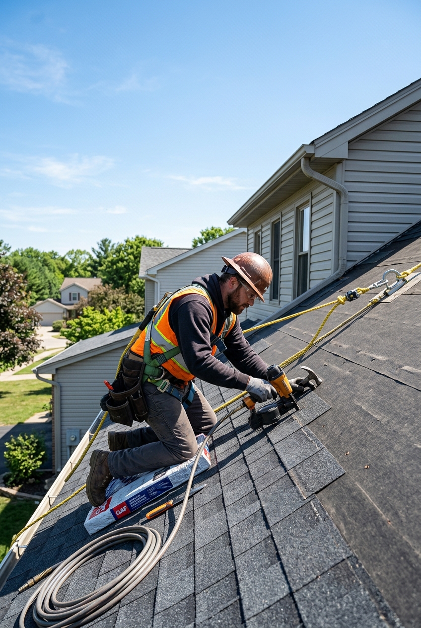 Roofing professionals at work